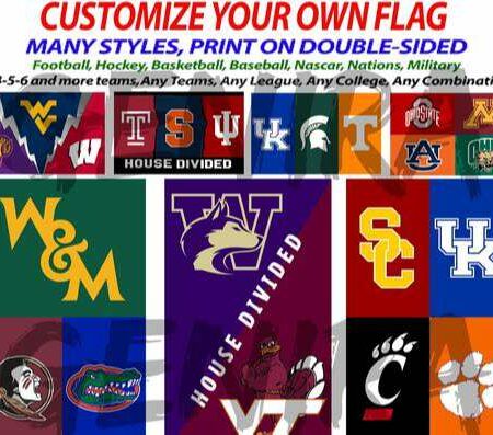 5x8Ft Personalize House Divided Flag Any Teams, Custom House Divided Flags