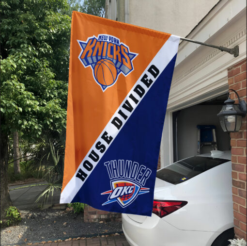 Knicks vs Thunder House Divided Flag, NBA House Divided Flag
