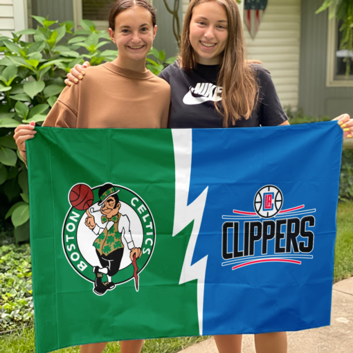 Celtics vs Clippers House Divided Flag, NBA House Divided Flag