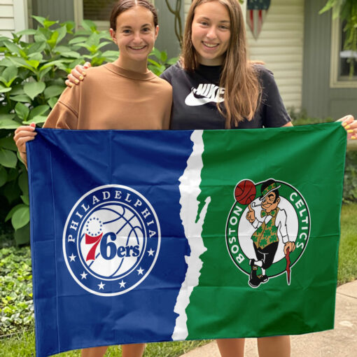 76ers vs Celtics House Divided Flag, NBA House Divided Flag