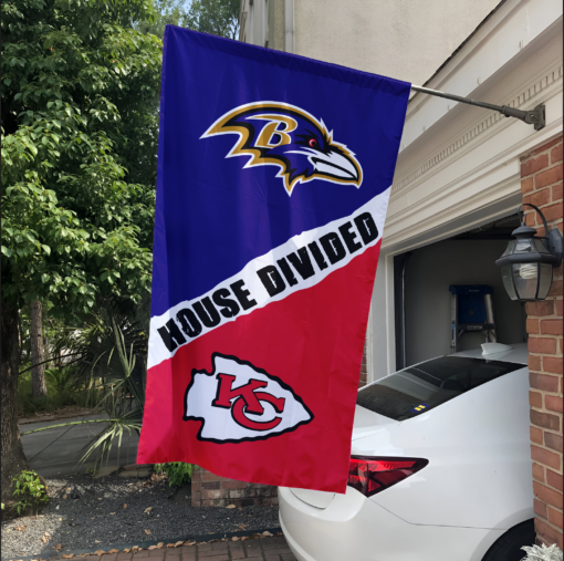 Ravens vs Chiefs House Divided Flag, NFL House Divided Flag