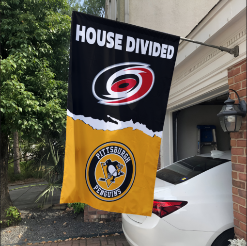 Hurricanes vs Penguins House Divided Flag, NHL House Divided Flag