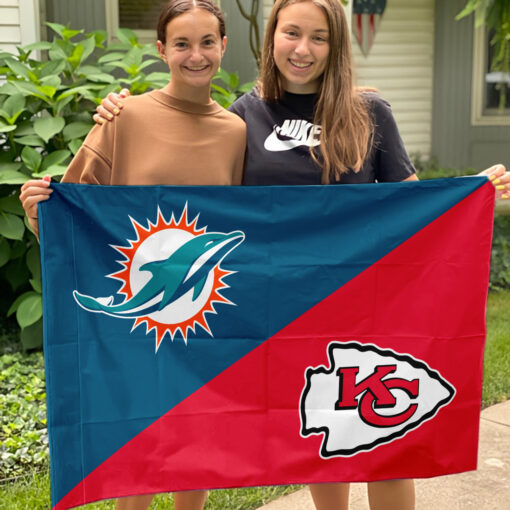 Dolphins vs Chiefs House Divided Flag, NFL House Divided Flag