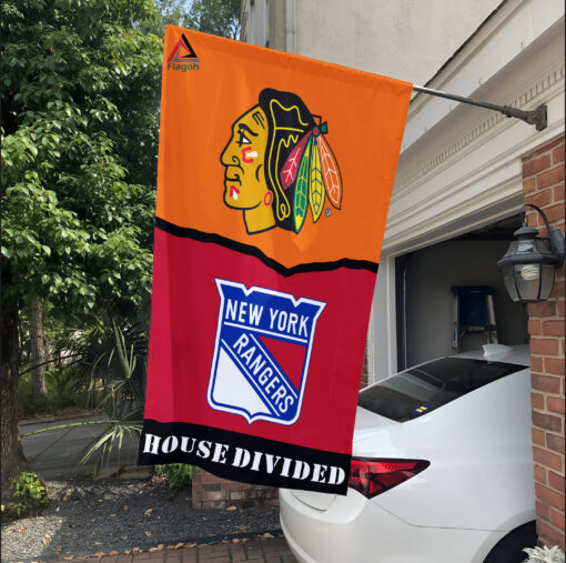 Blackhawks vs Rangers House Divided Flag, NHL House Divided Flag