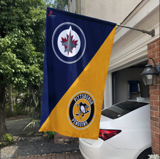 Jets vs Penguins House Divided Flag, NHL House Divided Flag