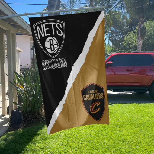 Nets vs Cavaliers House Divided Flag, NBA House Divided Flag