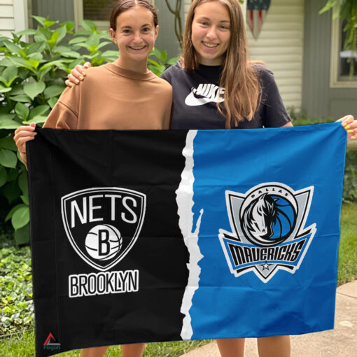 Nets vs Mavericks House Divided Flag, NBA House Divided Flag