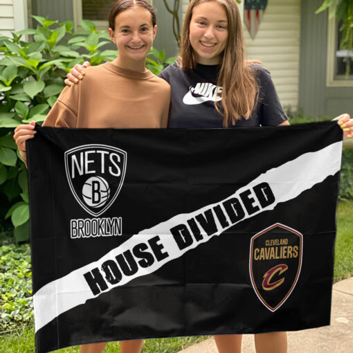 Nets vs Cavaliers House Divided Flag, NBA House Divided Flag