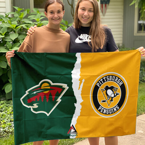 Wild vs Penguins House Divided Flag, NHL House Divided Flag