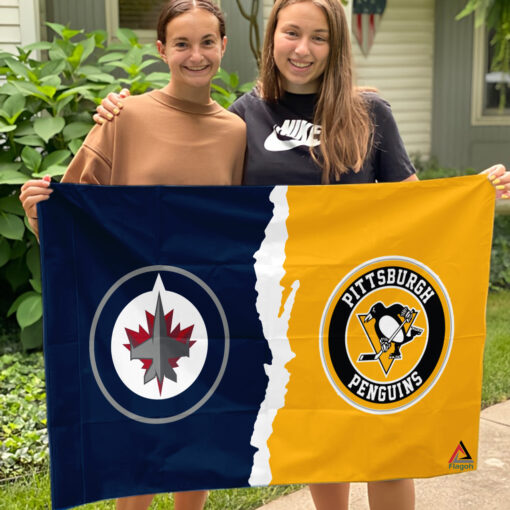 Jets vs Penguins House Divided Flag, NHL House Divided Flag