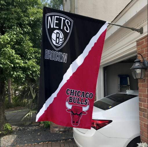 Nets vs Bulls House Divided Flag, NBA House Divided Flag