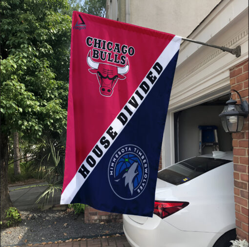 Bulls vs Timberwolves House Divided Flag, NBA House Divided Flag
