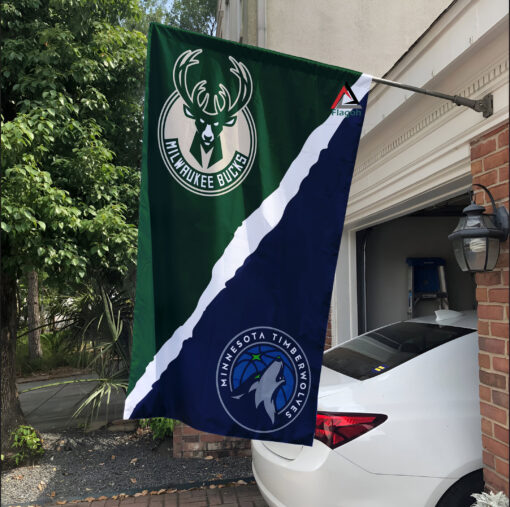 Bucks vs Timberwolves House Divided Flag, NBA House Divided Flag