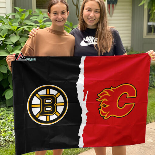 Bruins vs Flames House Divided Flag, NHL House Divided Flag