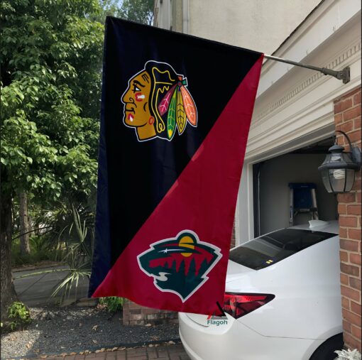 Blackhawks vs Wild House Divided Flag, NHL House Divided Flag