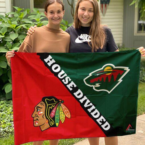 Blackhawks vs Wild House Divided Flag, NHL House Divided Flag