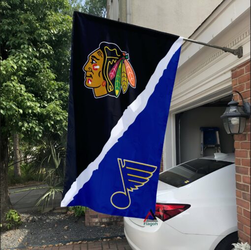 Blackhawks vs Blues House Divided Flag, NHL House Divided Flag