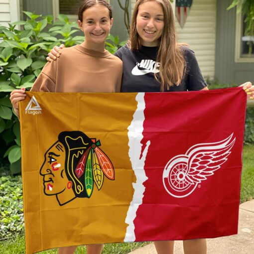 Blackhawks vs Red Wings House Divided Flag, NHL House Divided Flag