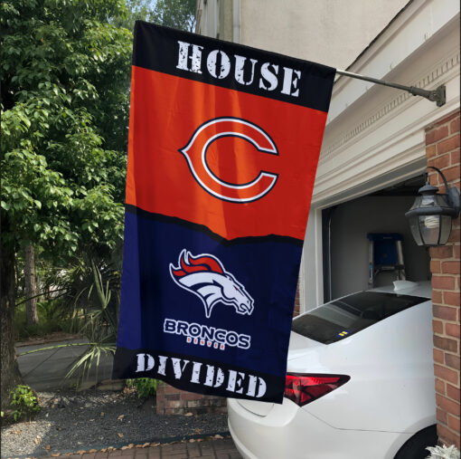 Bears vs Broncos House Divided Flag, NFL House Divided Flag