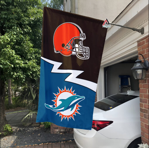 Browns vs Dolphins House Divided Flag, NFL House Divided Flag