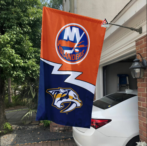 Islanders vs Predators House Divided Flag, NHL House Divided Flag