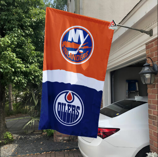 Islanders vs Oilers House Divided Flag, NHL House Divided Flag