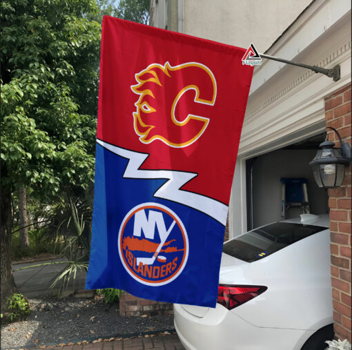 Flames vs Islanders House Divided Flag, NHL House Divided Flag
