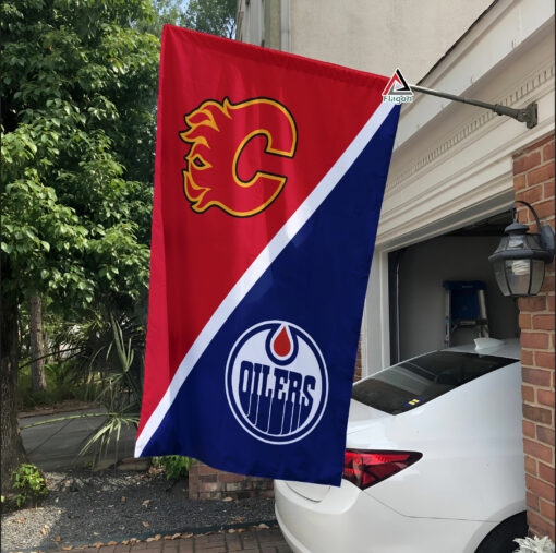 Flames vs Oilers House Divided Flag, NHL House Divided Flag