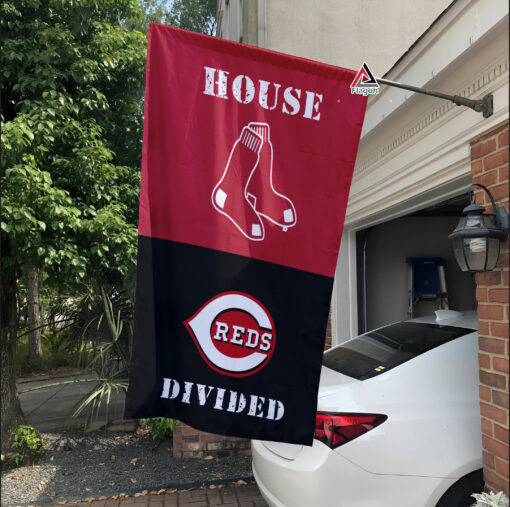 Red Sox vs Reds House Divided Flag, MLB House Divided Flag