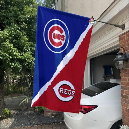 Cubs vs Reds House Divided Flag, MLB House Divided Flag