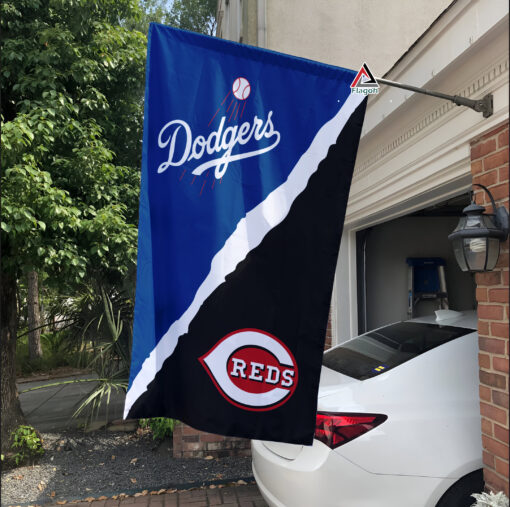Dodgers vs Reds House Divided Flag, MLB House Divided Flag