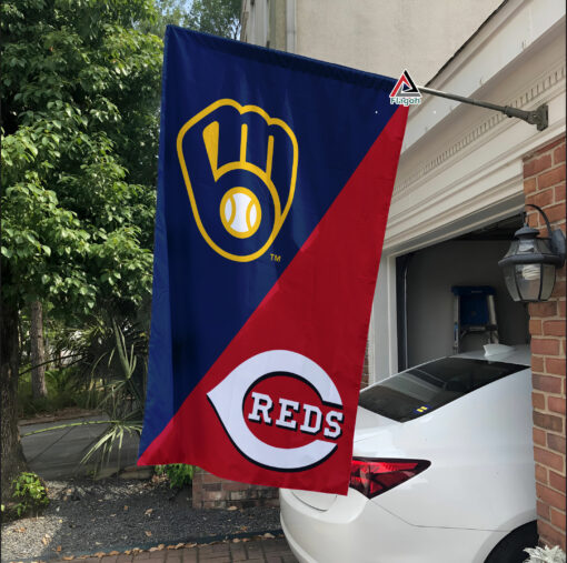Brewers vs Reds House Divided Flag, MLB House Divided Flag