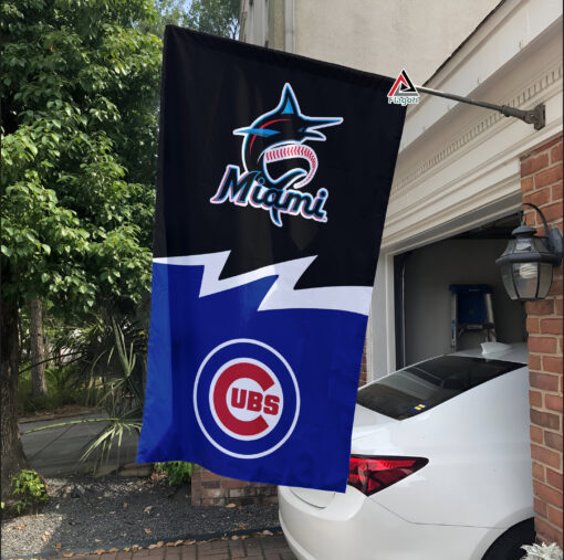 Marlins vs Cubs House Divided Flag, MLB House Divided Flag