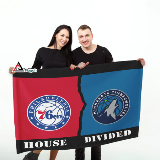 76ers vs Timberwolves House Divided Flag, NBA House Divided Flag
