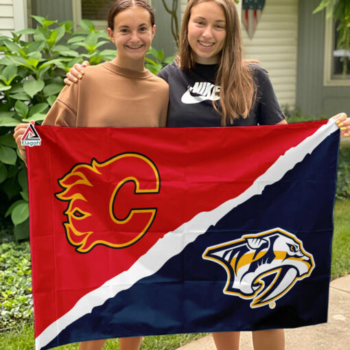 Flames vs Predators House Divided Flag, NHL House Divided Flag