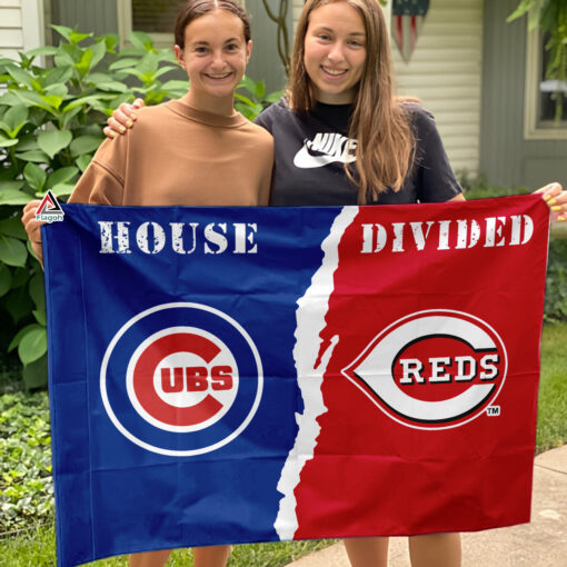 Cubs vs Reds House Divided Flag, MLB House Divided Flag