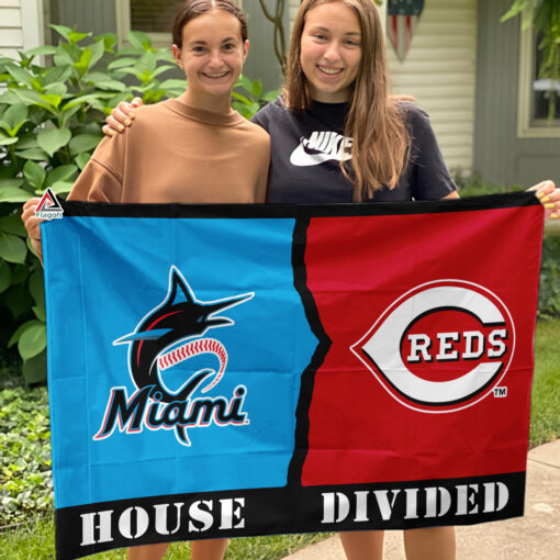Marlins vs Reds House Divided Flag, MLB House Divided Flag