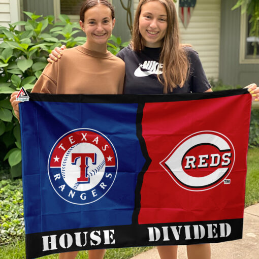Rangers vs Reds House Divided Flag, MLB House Divided Flag