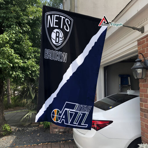 Nets vs Jazz House Divided Flag, NBA House Divided Flag