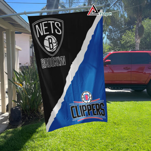 Nets vs Clippers House Divided Flag, NBA House Divided Flag