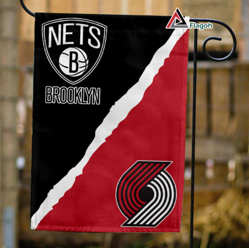 Nets vs Trail Blazers House Divided Flag, NBA House Divided Flag