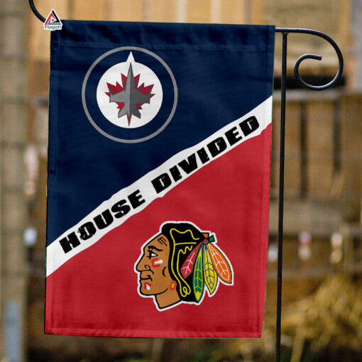 Jets vs Blackhawks House Divided Flag, NHL House Divided Flag