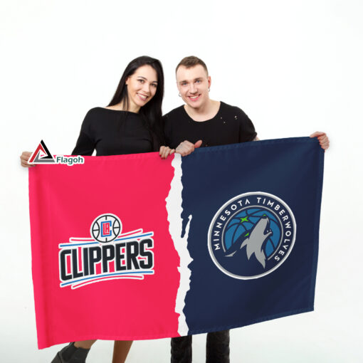 Clippers vs Timberwolves House Divided Flag, NBA House Divided Flag