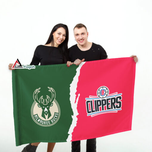 Bucks vs Clippers House Divided Flag, NBA House Divided Flag