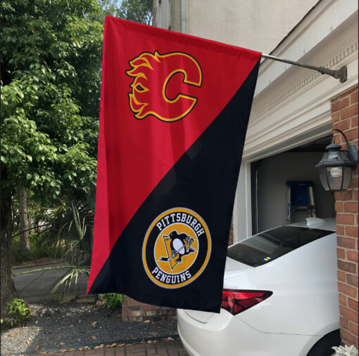 Flames vs Penguins House Divided Flag, NHL House Divided Flag