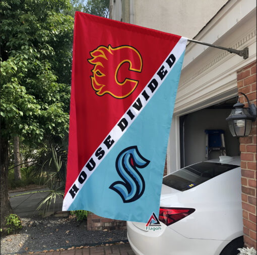 Flames vs Kraken House Divided Flag, NHL House Divided Flag