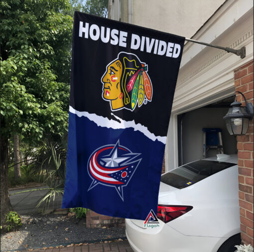 Blackhawks vs Blue Jackets House Divided Flag, NHL House Divided Flag