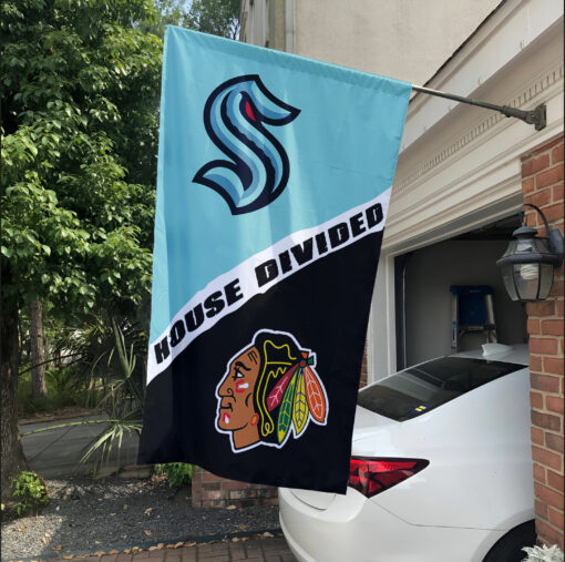 Kraken vs Blackhawks House Divided Flag, NHL House Divided Flag