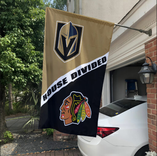Golden Knights vs Blackhawks House Divided Flag, NHL House Divided Flag