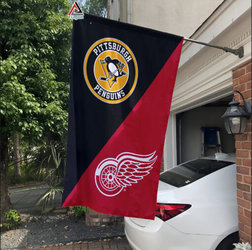 Penguins vs Red Wings House Divided Flag, NHL House Divided Flag